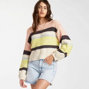 Billabong Seeing‎ Stripes Pullover Crewneck Cropped Sweater- Size Medium